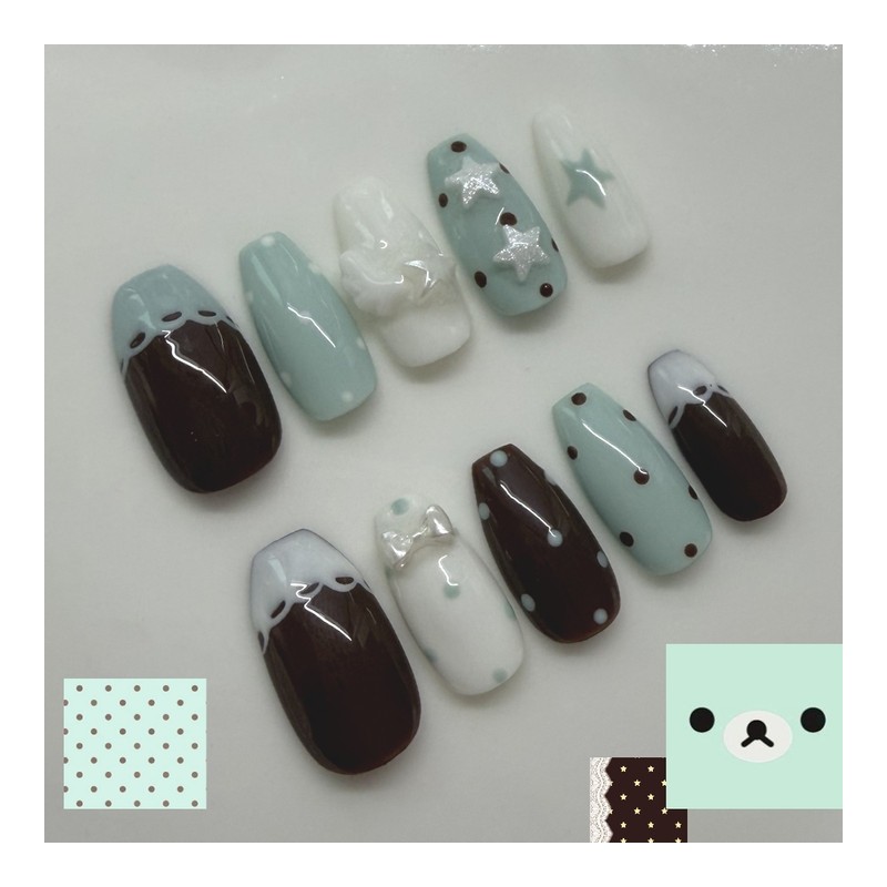 Cozy Love Mint Choco Handmade Nail Tips - Oval /