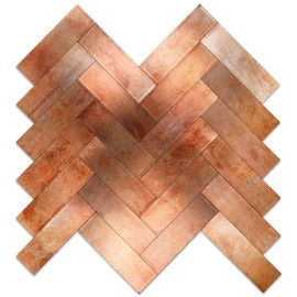 Yipscazo 10 Sheets Retro Copper Herringbone Peel and Stick Backsplash for Kitchen Walls,Heat Resistant Stick on Backsplash PVC Metal Tiles,Waterproof Peel and Stick Tile for Bathroom&Shower