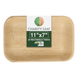 Charity Leaf Eco-Friendly Palm Leaf Trays - 11"x7" (25-Pack) | Bamboo-Style, Disposable Serving Platters | Perfect for Weddings & Events | Green & Compostable Dinnerware