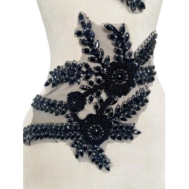 ESOSZNUA Two Colors Handmade Beaded Crystal Patches Bodice Lace DIY Applique Patches Accessory for Dress Clothes 1 Pair 8X12inches (Silver)