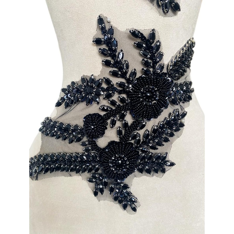 ESOSZNUA Two Colors Handmade Beaded Crystal Patches Bodice Lace DIY