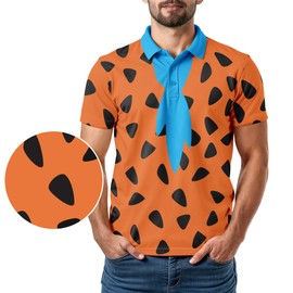 Fred Flintstone Parody Golf Polo Shirt - Funny & Retro Movie Inspired Performance Quick Dry UPF Sun Protection Moisture-Wicking Shirts Great for Casual Wear