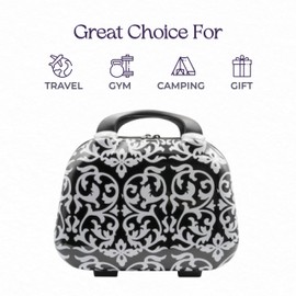 Lucazzi Hard Shell Travel Cosmetic Case, 12 Inch Hardshell Suitcase Mini Toiletry Bag, Luggage Beauty Case with Strap - Damask Black