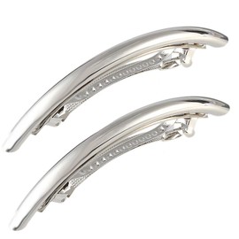 2PCS Women Metal Alloy French Hair Barrette Hair Clip Simple Hair Pin Hair Accessories Spring Clips (Silver)