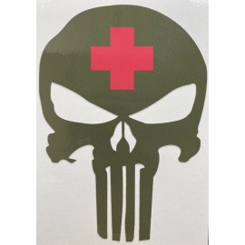 Egl PUNISHER SKULL  US Army Corp DECAL Green With Red Cross USN Medic Hospital