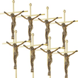 Leinuosen 8 Pcs Metal Crucifix Wall Cross 10 Inch Catholic Slender Metal Crosses Wall Decor Shiny Wall Crosses for Home Decor Hanging Jesus Cross(Shiny Gold)