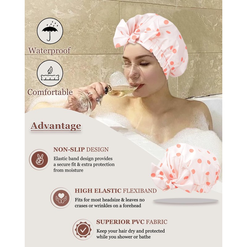 Luvruitaky Shower Cap Luxury Shower Caps for Women Reusable Waterproof