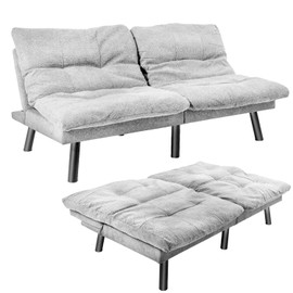 YESHOMY Futon Sofa Bed,Skin-Friendly Couch Loveseat with Adjustable Backrest,Light Gray