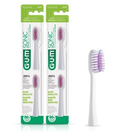 GUM Sonic Powered Toothbrush Refills, Tapered Bristles Clean Below The Gumline, White 2 Count(Pack of 2)