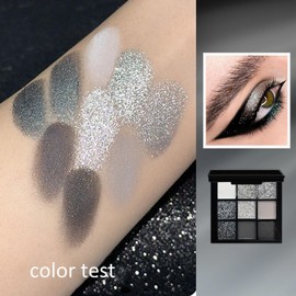 Black Smoky Eyeshadow Palette, Matte Glitter Eye Shadow Pallets, 9 Colour Grey Eye Makeup for Women, Cool Girl Eyeshadows Gothic Style, Highly Pigmented Gifts