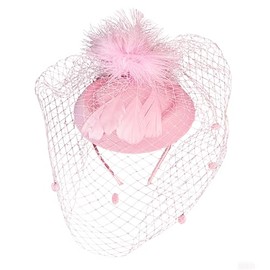 Pink Fascinators Hats for Women Tea Party Kentucky Derby Veil Feather Pillbox Hat with Headband and Clip 20s 50s High Fancy Hat(Pink)