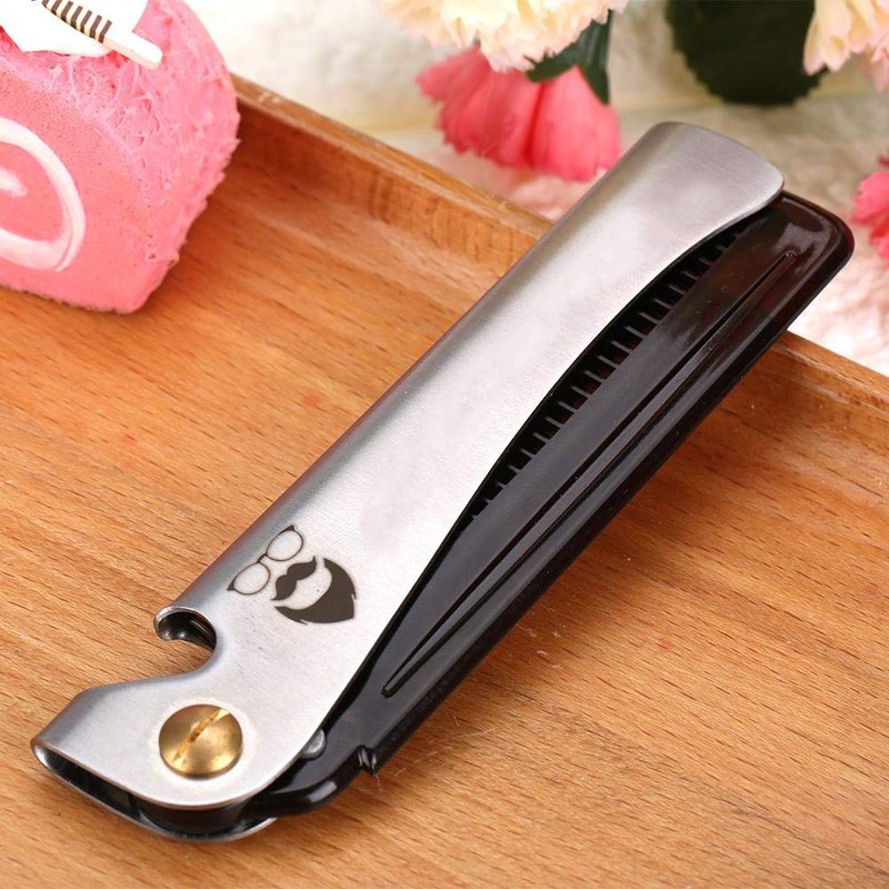 Stainless Steel Beard Comb, Portable Folding Pocket Moustache Comb for