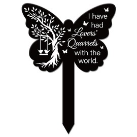 GLOBLELAND Butterfly Shaped Commemorate Tree and Flowers Garden Stake Memorial Remembrance Plaque for Cemetery Acrylic Grave Stake Waterproof Sympathy Garden Plaque for Yard Grave Cemetery