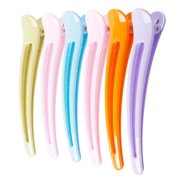 12PCS Colorful Hollow Plastic Metal Alligator Hair Clips Professional Hairdressing Salon Hair Barrettes Duck Bill Teeth Non Slip Clips for Hair Styling and Sectioning (Length - 4.7in)