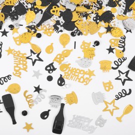 Happy Birthday Confetti,300Pcs 18th Birthday Colorful Table Confetti Decoration,Gold Silver Black Glitter Foil Star Sequins Happy Birthday Confetti Party Decorations