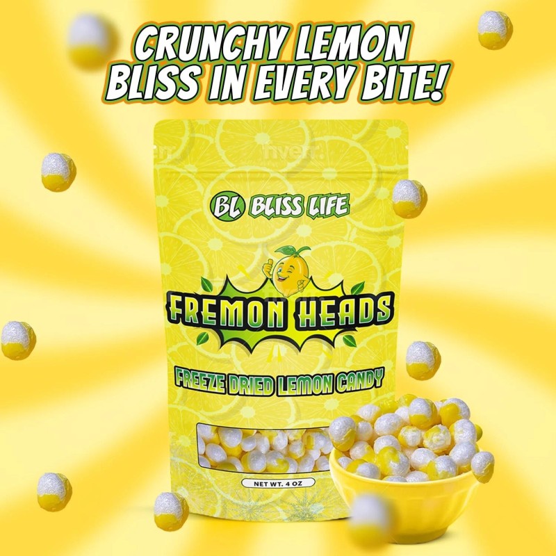 Bliss Life Fremon Heads Freeze Dried Lemon Candy 3 oz