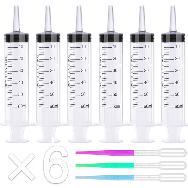 Large Syringe for Lip Gloss, 6-Pack 60ml Syringes and Pipettes