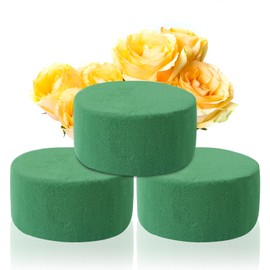 MIDELONG Round Floral Foam Blocks, 3.2" X 1.6" Green Wet Dry Flower Foam Plant Foam for Fresh & Artificial Wedding Aisle Flower Arrangements Party Decoration DIY Craft, Pack of 3