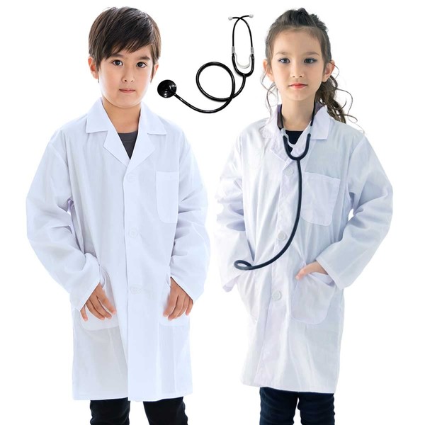 monoii e0049 Stethoscope Set, Pretend Doctor Coat for Kids, Halloween, Doctor, Cosplay, Children, Scientist, Costume, Children's Doctor Coat, Realistic