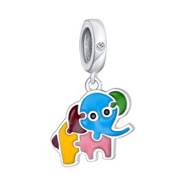 Multicolor Good Luck Puzzle Bambi Baby Elephant Trunk Up Dangle Bead Charm For Women For Teen .925 Sterling Silver Fits European Bracelet