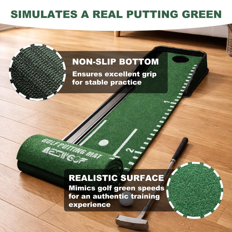 Golf Putting Mat Set with 9.8 ft Putting Green, 4