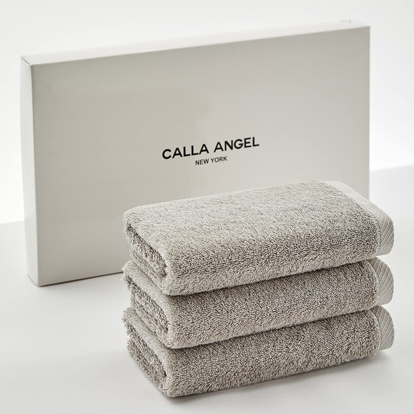 Calla Angel New York Face Towels, Premium Luxury Cotton, 100% Egyptian Cotton, High Absorbency, Thick and Soft, Combed Twist, Hotel-Grade, Boxed, Gift, Aqua Series, 6 Color Options (Face Towels, Set of 3, Gray)