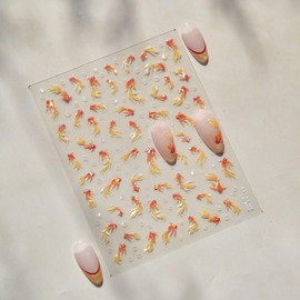 Red Koi Fish Nail Art Sticker 5D Embossed Self-Adhesive Nail Decals Lucky Goldfish Bubbles Nails Design Sticker Shell Light Nail Art Accessories Cute Spring Summer Manicure Sliders for Women