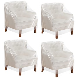 Tudomro 4 Pcs Outdoor Plastic Chair Cover Waterproof Armchair Clear Dust Proof Plastic Couch Cover for Furniture Sofa Chair Couch Recliner Furniture Storage and Moving, 37 x 30 x 30 Inch