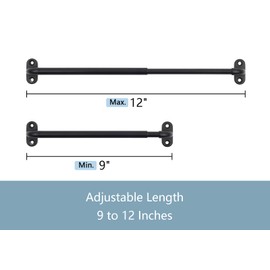 TYRON Paquete de 2 Barras de Cortina de Hoja Atornilladas Ajustables 9-12 Pulgadas, 3/8 Pulg. de Diámetro, Mini Barra para Ventana Lateral (Negro)