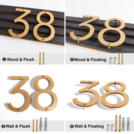 5 Inch Address Numbers 4 - Easy Installation With Screw Set, Includes Hardware for Flush or Floating Mount, Gold Acrylic Address Mailbox Numbers for Door, Exterior, Porch