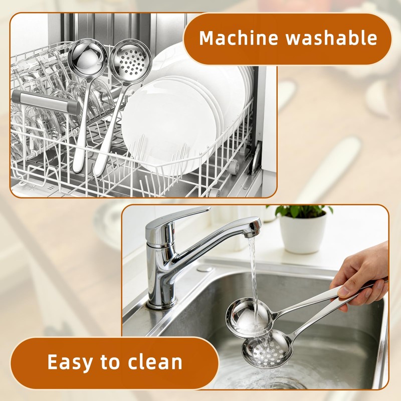 4Pcs Ladle Stainless Steel Spoon Kitchen Slotted Spoons and Soup