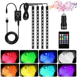 Haofy - Tira de luces LED para coche, 4 x 12 luces LED para interior de coche, multicolor para atmósfera de música, kit de iluminación RGB para debajo del salpicadero, con función de activación por