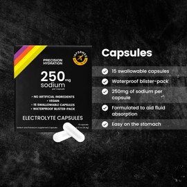 Precision Hydration Electrolyte Tablets - 75 Blister Packed (Waterproof) Hydration Tablets/Salt Pills - Combat Cramp - All Natural Digestion-Friendly Formula - Gluten Free, Vegan, Sugar Free (5-Pack)