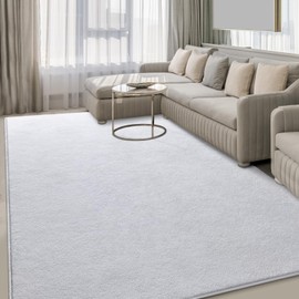 Hutha Large Area Rugs for Bedroom Living Room, 5x8 White Solid Fluffy Super Soft Memory-Foam Furry Bedside Carpets, Modern Indoor Floor Rug Aesthetic Minimalist Rug for Kids Girls Boys Home Decor