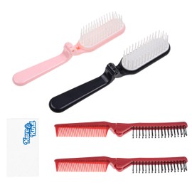 Kare & Kind 4 x Foldable Hair Brush and Comb - Pocket Size Care Tool for Travelling - Anti-Static Comb and Brush with Fine and Wide Teeth - for Smooth, Curly, Fine, Thick Hair
