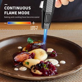 Butane Torch Lighter,Windproof Refillable Kitchen Cooking Torch,Adjustable Flame Solar Beam Blow Torch with Safety Lock for Candle Camping BBQ (Not Included Butane Gas) (Black)