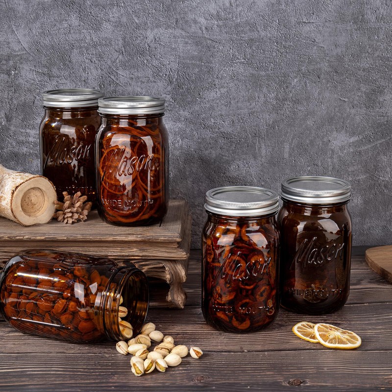 WELLIFE Amber Mason Jars, 9 Pack wide mouth mason jars