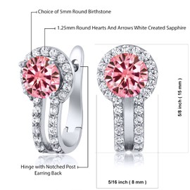 Gem Stone King 5MM Round French Clip Clasp Hook Earring For Women | 925 Sterling Silver | Gemstone Birthstone and White Created Sapphire Earrings | Fine Jewelry Gifts for Her Mom Women Wife