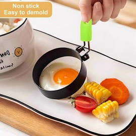 Fried Egg Mould,2PCS Eggs Egg Rings Egg Rings for Frying Stainless Steel Egg Ring Molds with Anti Scald Handle and Oil Brush Non Stick Circles for Fried Egg Frying,Breakfast Household Kitchen Cooking