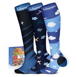 Lalapapa Cute Compression Socks for Women - 3 Pairs 20-30 mmHg Lightweight Graduated Knee High Compression Socks for Women for Daily Wear Travel Nurse, Travel Design, L/XL