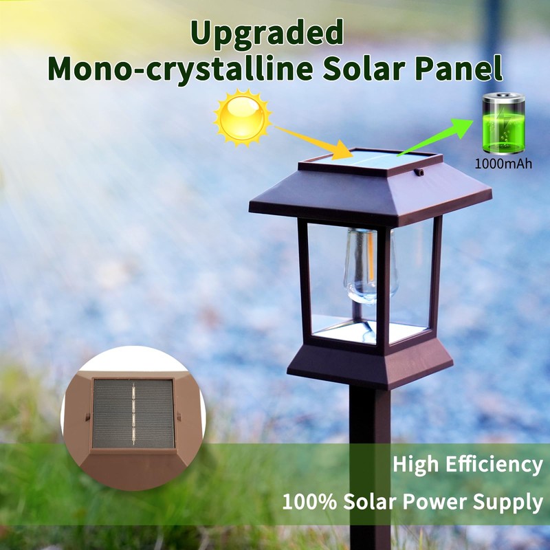Glosola 6Pack Solar Pathway Lights Outdoor Waterproof IP65, Brown Solar