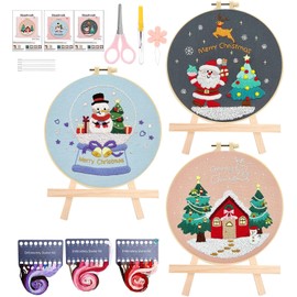 Kit de Bordado Para Principiantes Adultos, Includes 3 Finished Product Display Racks and 3 Embroidery Frames, Regalo de Manualidades de Costura DIY Para Mujeres (Tema navideño A)