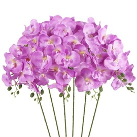 Orquídeas moradas, 6 piezas de orquídeas de seda de 35 pulgadas, troncos de orquídeas artificiales que parecen reales para decoración de centros de mesa de boda, hogar (morado)