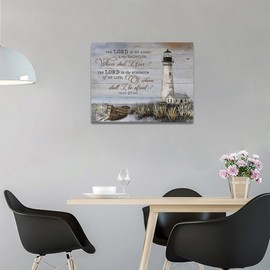 Nautical Lighthouse Wall Art Coastal Beach Pictures Wall Decor Bible Verse Scriptures Canvas Prints Lighthouse painting Framed Modern Artwork for bathroom kitchen Bedroom living room office 16"x12"