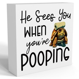 Funny Sea Turtle Bathroom Decor, Bathroom Beach Decoration, Are You Pooping Sign Funny Ocean Turtle Decor, Wooden Box Decor Sign for Home Farmhouse Office Living Room Table Shelf Tiered