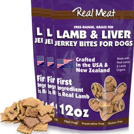 Real Meat Dog Treats - Three 12oz Bag of Bite-Sized Air-Dried Lamb & Liver Jerky for Dogs - Grain-Free Jerky Dog Treats Made up of 95% Human-Grade, Free-Range, Grass Fed Lamb - All-Natural Dog Treats