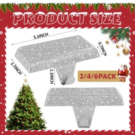 OCTERIC 2 Pack Shiny Glitter Christmas Stocking Holders, Heavy Duty Mantel Hangers Fireplace Hooks Grip Bases for Tables Window Decor Xmas Holiday Party Indoor Decoration (Silver)