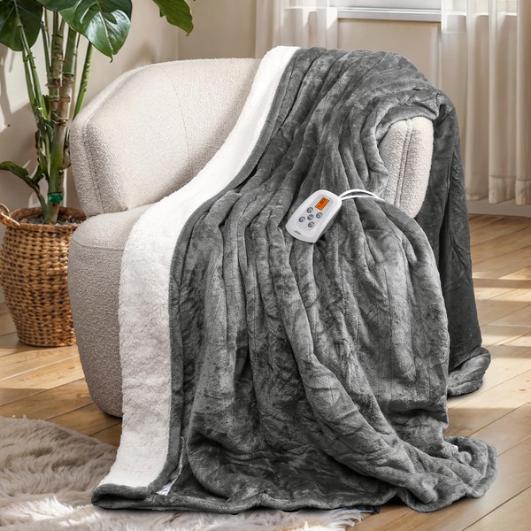 RoyalCraft Heated Blanket Twin Size, Fast Heating Thorw with 10