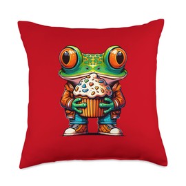Lustige Quak Frösche Frosch Liebhaber Love with Cupcake Muffin Heart Quak Frog Throw Pillow, 18x18, Multicolor
