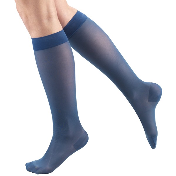 Truform Sheer Compression Stockings, 15-20 mmHg, Women's Knee High Length, 20 Denier, Blue, 2X-Large